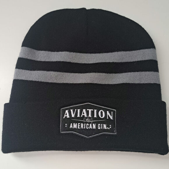 Aviation Gin NFL Embroidered Patch Cuffed Winter Beanie Black Gray One Size - Picture 2 of 2